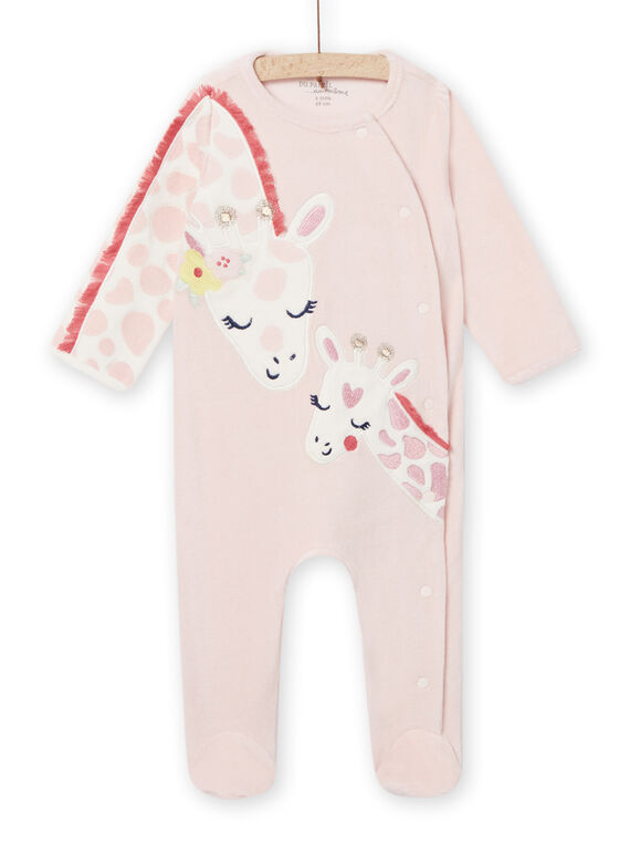 Tutina in velluto rosa pastello con stampa giraffe neonata NEFIGREMAM / 22SH13G5GRED326