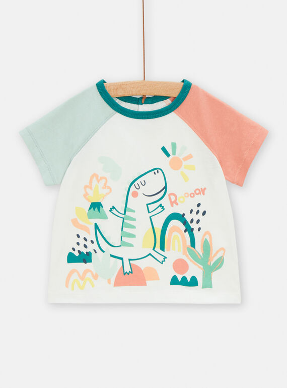 T-shirt ecrù con motivo dinosauro neonato TUCOTEE1 / 24SG10N3TMC003