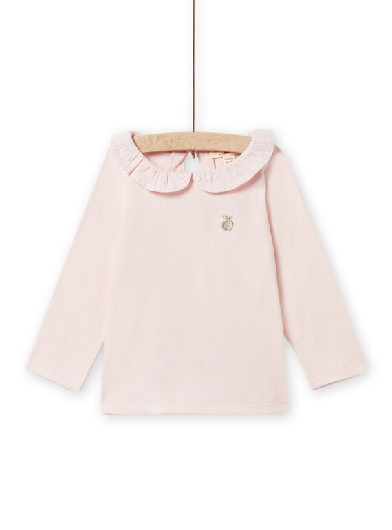 T-shirt rosa cipria sul collo con volant neonata NIJOBRA2 / 22SG0973BRAD327