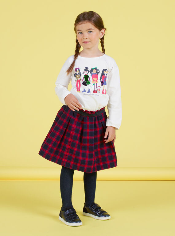 Gonna svasata blu notte e rossa con stampa tartan bambina MAMIXJUP1 / 21W901J2JUPC205