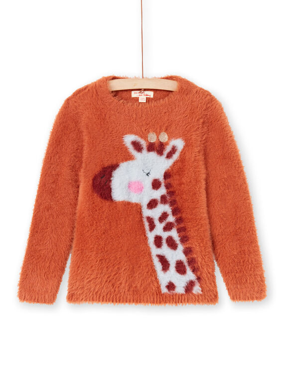 Maglia maniche lunghe caramello motivo giraffa bambina MACOMPULL / 21W901L1PUL420