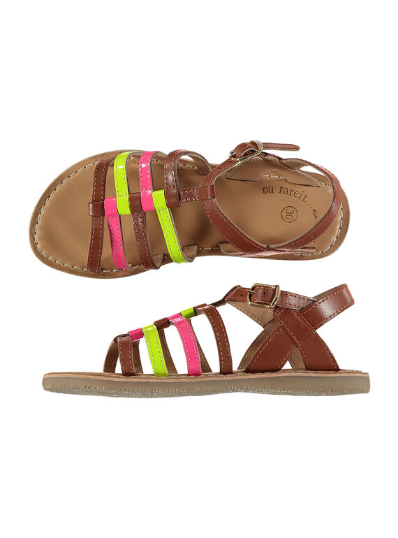 Sandali da città in pelle fluo bambina FFSANDVIA / 19SK35C7D0E030