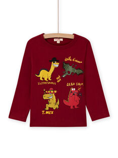 T-shirt maniche lunghe rosso bordeaux motivi dinosauri bambino MOFUNTEE3 / 21W902M2TML511