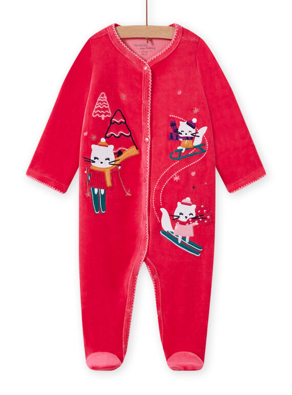 Tutina rosa in velluto con motivi gattini in montagna neonata MEFIGRESKI / 21WH1393GRE308