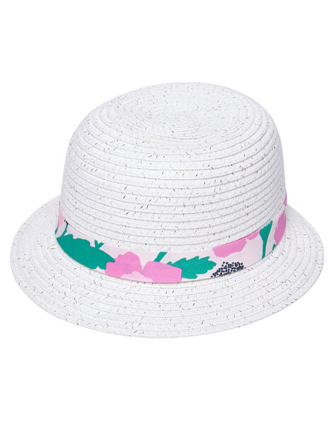 Chapeau Bebe Fille Blanc Avec Ruban A Fleurs