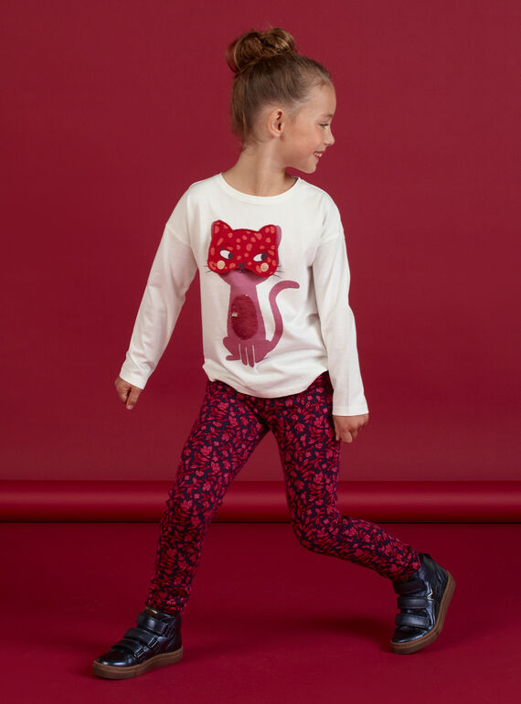 T-shirt a maniche lunghe ecrù e motivo gatto con maschera bambina MAFUNTEE2 / 21W901M2TML001