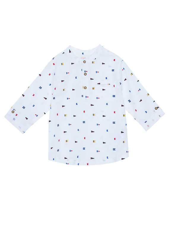 Camicia collo alla tunisina bianca con stampa bandiere bambino JOWECHEM2 / 20S90293CHM000