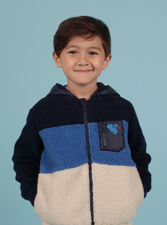 Cardigan con cappuccio tricolore in finta pelliccia bambino MOPLAGIL / 21W902O1GIL705