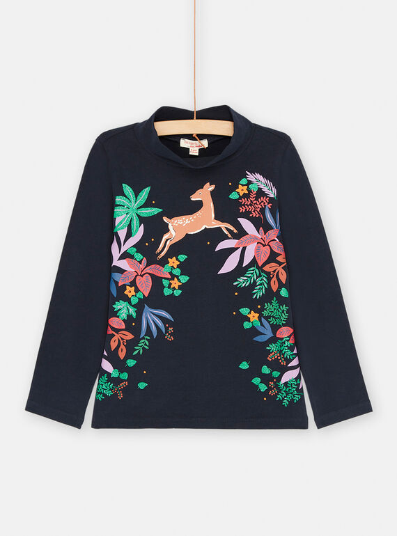 Dolcevita nero con motivi fiori e cerbiatta bambina SAKHOSOUP / 23W901Q1SPLC243
