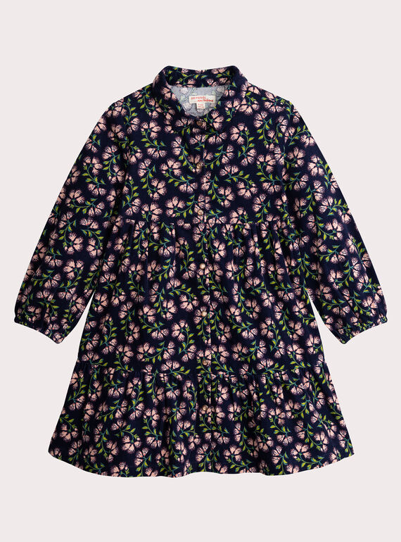 Abito blu navy in velluto a coste stampa floreale per ragazza  VAKLIROB3 / 24W90143ROB070