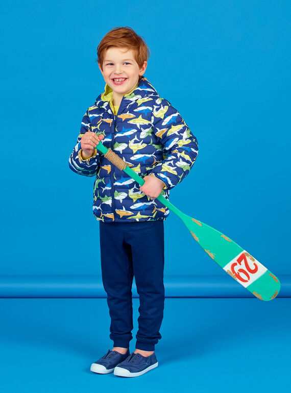 Giubbotto double face con cappuccio giallo e blu bambino LOGROBLOU2 / 21S902R4BLO070