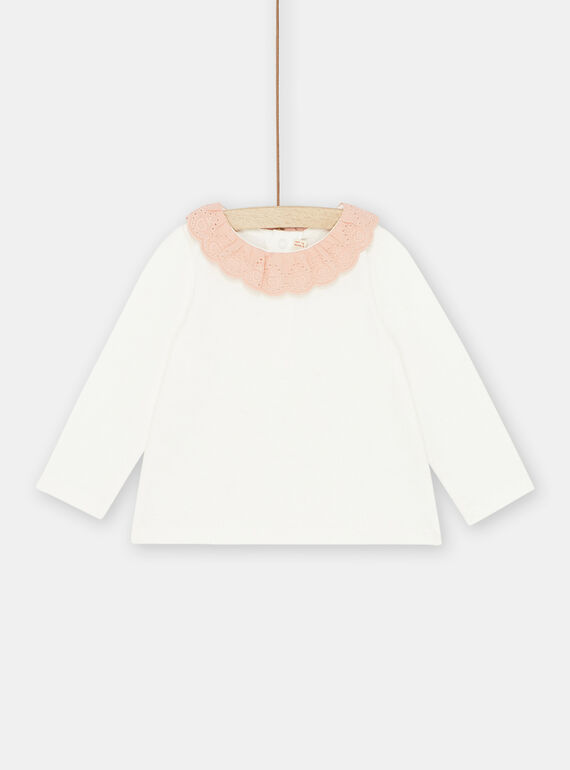 Top ecrù con collo rosa neonata SIJOBRA3 / 23WG09B4BRA001