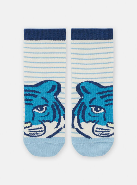 Calze bambino crema e blu con motivo testa di tigre TYOJOCHO2 / 24SI0289SOQA002
