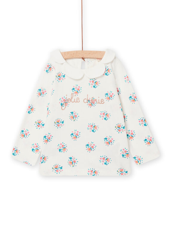 T-shirt ecrù con stampa a fiori e collo petali neonata NIGABRA / 22SG09O1BRA001