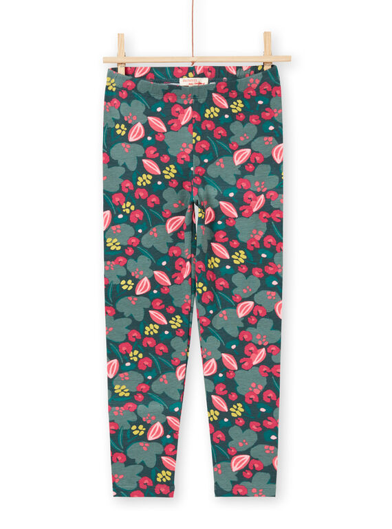 Leggings verdi e rosa stampa a fiori bambina MYAKALEG2 / 21WI01I2CALG604