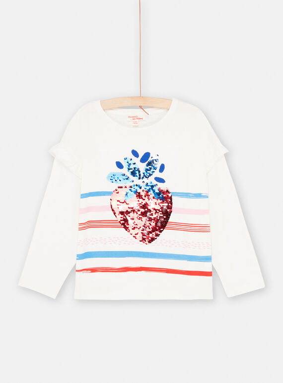 T-shirt ecrù con paillettes double face bambina SAFORTEE3 / 23W901K4TML001