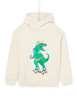 Felpa con cappuccio bianco crema con motivo dinosauro ROPURSWE2 / 23S902L1SWEA002