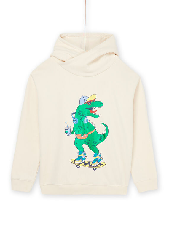 Felpa con cappuccio bianco crema con motivo dinosauro ROPURSWE2 / 23S902L1SWEA002