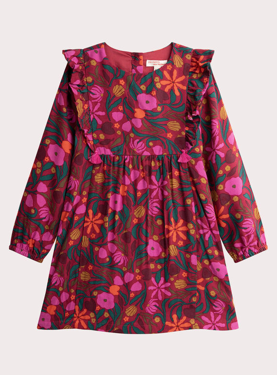 Abito rosso stampato floreale per ragazza  VAKOROB1 / 24W90133ROBF529