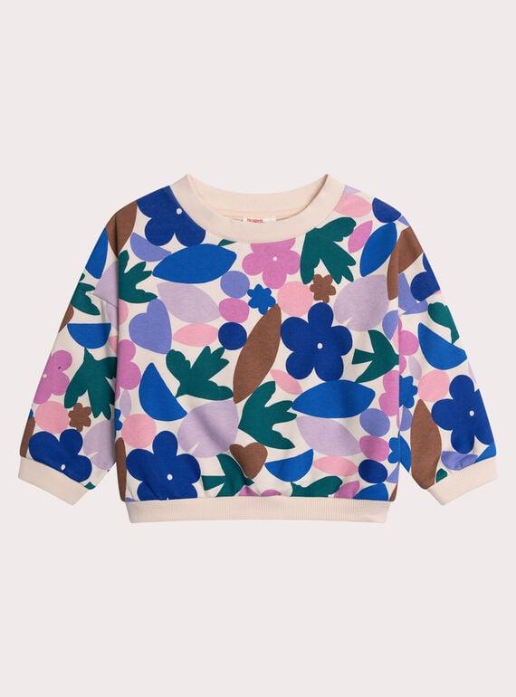 Felpa beige con stampa grafica per bambina