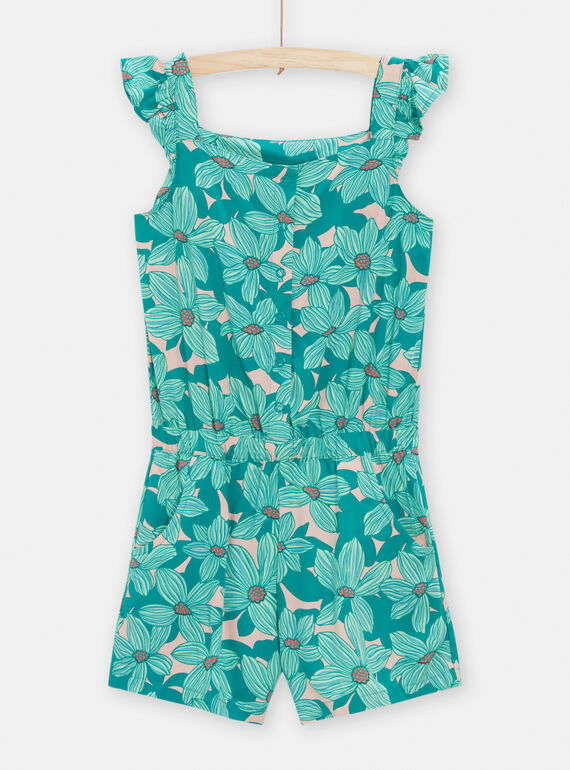 Tuta corta verde con stampa a fiori bambina TACOCOMB / 24S901N1SACD329