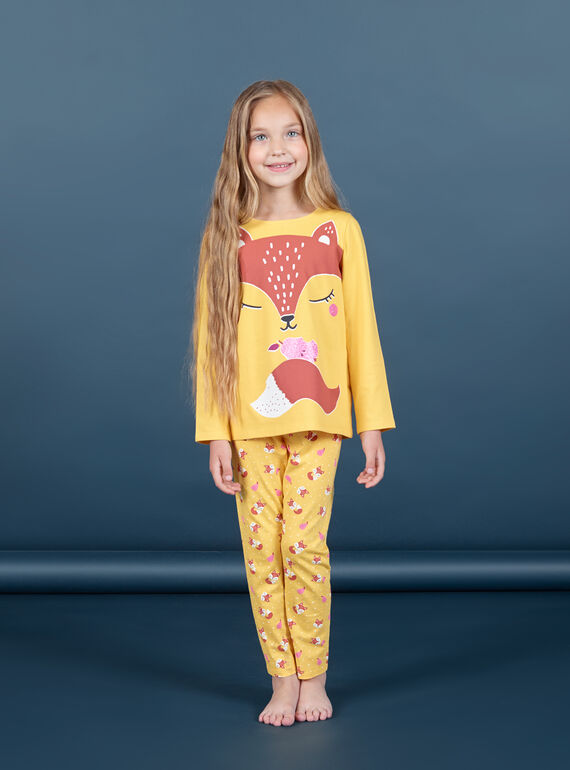 Set pigiama t-shirt e pantaloni giallo e arancione bambina MEFAPYJFOX / 21WH1174PYG010