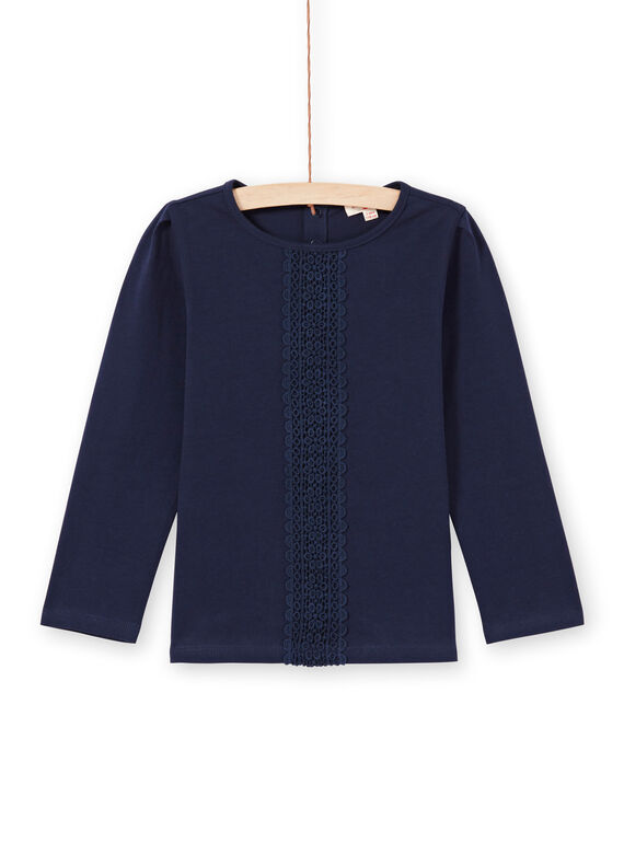 T-shirt a maniche lunghe blu notte con pizzo bambina MAJOSTEE1 / 21W90115TMLC205