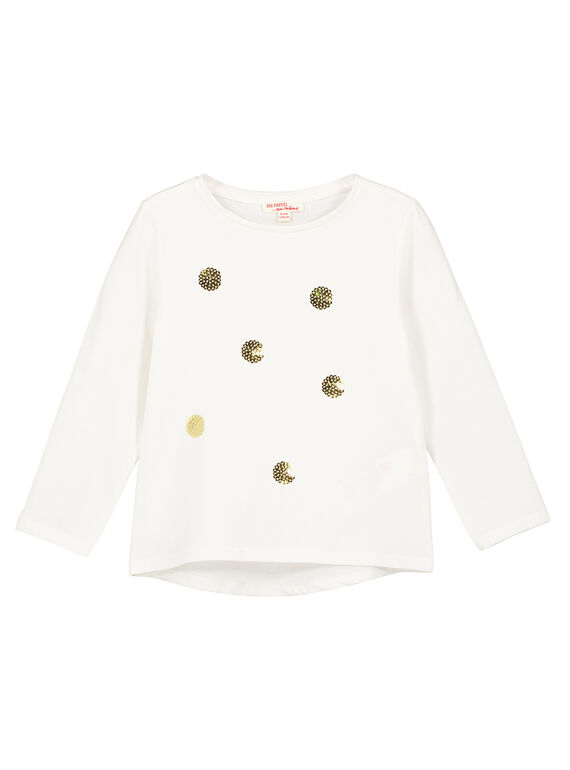 T-shirt maniche lunghe ecrù con paillettes brillanti ricamate. GAJOYTEE3 / 19W90132D32001