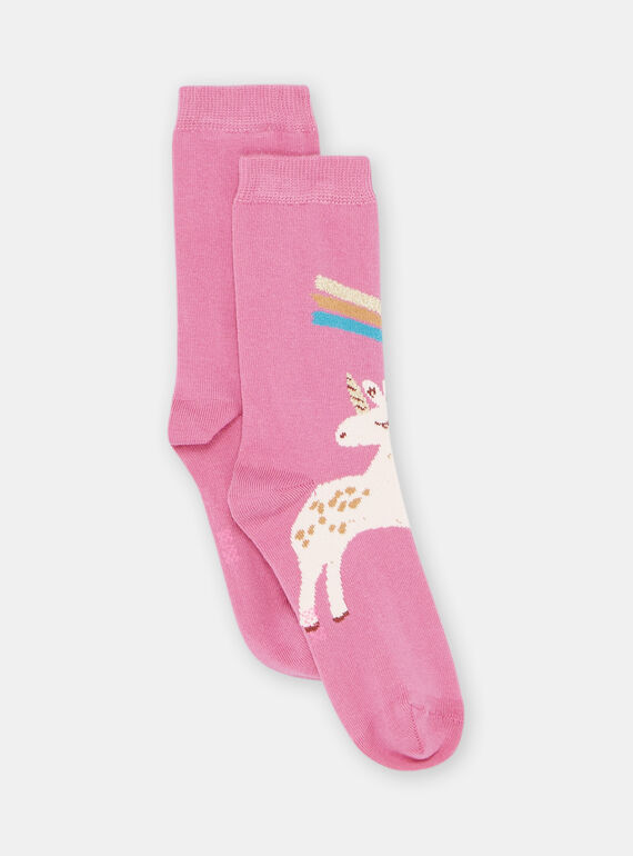 Calze rosa con stampa unicorno bambina SYAVERCHO / 23WI01B2SOQ030