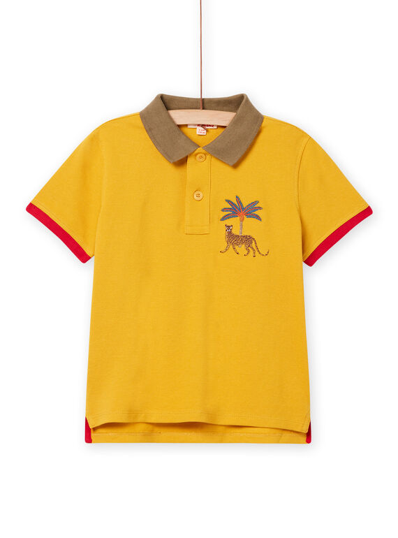 Polo gialla con motivi leopardati e palma ricamati bambino NOFLAPOL / 22S902R1POLB114