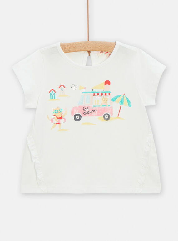 T-shirt ecrù con motivo spiaggia neonata TICLUTI1 / 24SG09O2TMC001