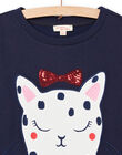 Felpa stile t-shirt in pile navy con stampa gatto bambina NALUSWEA2 / 22S901P1SWE070