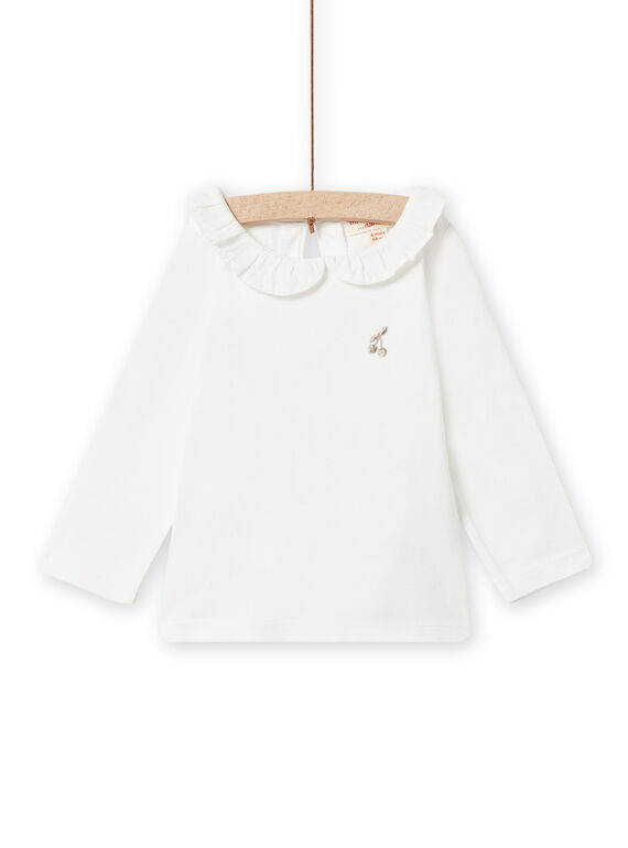 T-shirt ecrù con collo con volant bianca neonata NIJOBRA3 / 22SG0972BRA001