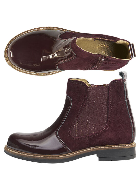 Stivaletti Beatles bimateriale crosta di pelle e vernice vinaccia bambina GFBOOTPRU / 19WK35ICD0D719