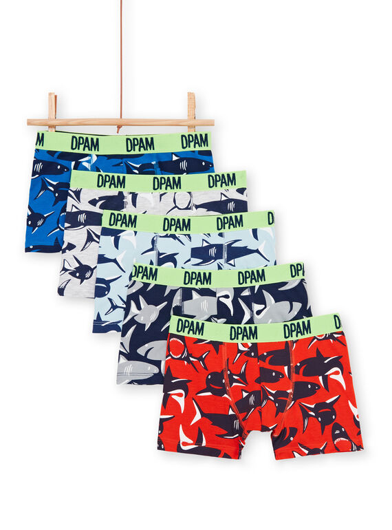 Set 5 boxer verde, blu e rosso stampa squali bambino LEGOBOXSEM1 / 21SH1222BOX070