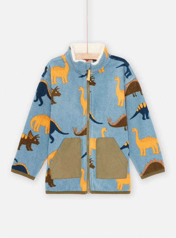Cardigan in pile azzurro con stampa dinosauri bambino SOJOGITEK2 / 23W902M1GILC201