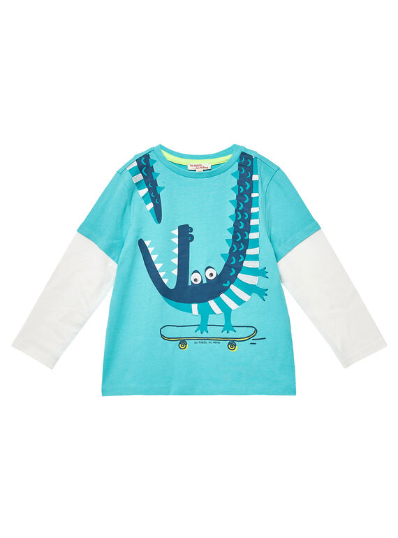 T-shirt bambino effetto doppia manica lunga turchese ed ecrù JOCLOTEE1 / 20S90211TML209