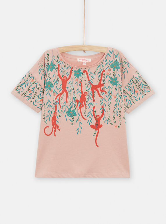 T-shirt rosa con motivo scimmie bambina TACOTI3 / 24S901N3TMCD329