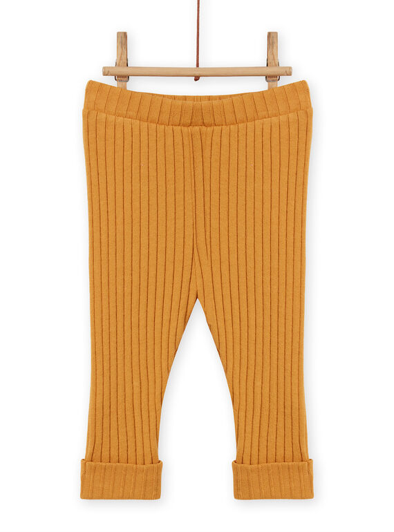 Leggings tinta unita giallo senape a costine neonata MYIJOLEGCO5 / 21WI0912CALB106