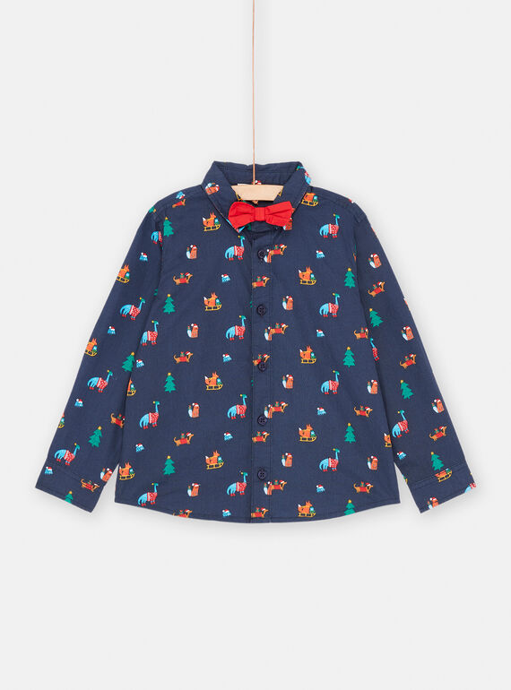 Camicia blu notte con stampa natalizia bambino SOWAYCHEM / 23W902S1CHM705