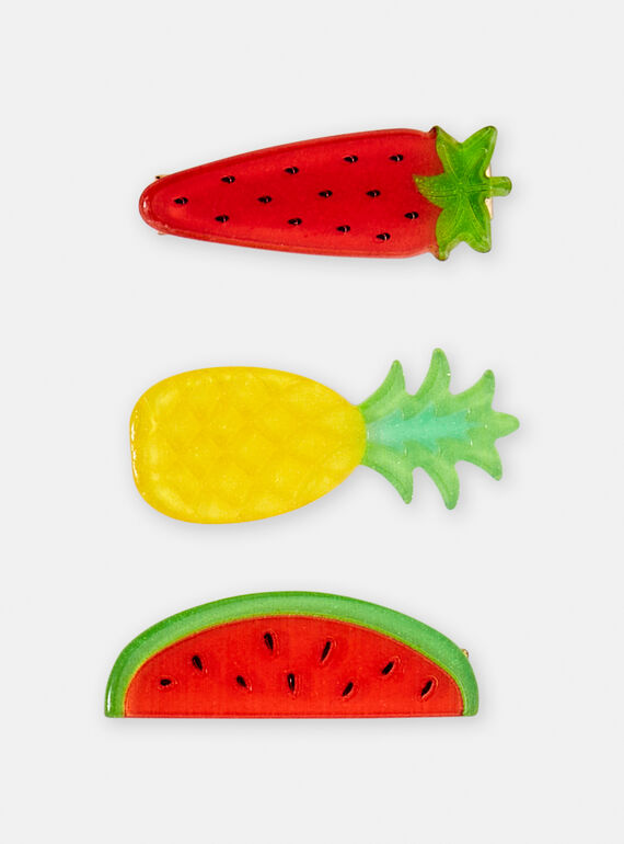 3 fermagli con clip con motivo frutta bambina TYAJOCLIC3 / 24SI01E6BRTK008