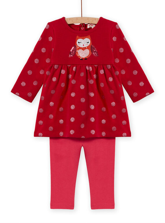 Completo rosso abito stampa cuori e leggings a righe neonata MIFUNENS / 21WG09M1ENS511