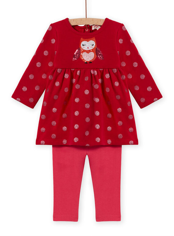 Completo rosso abito stampa cuori e leggings a righe neonata MIFUNENS / 21WG09M1ENS511