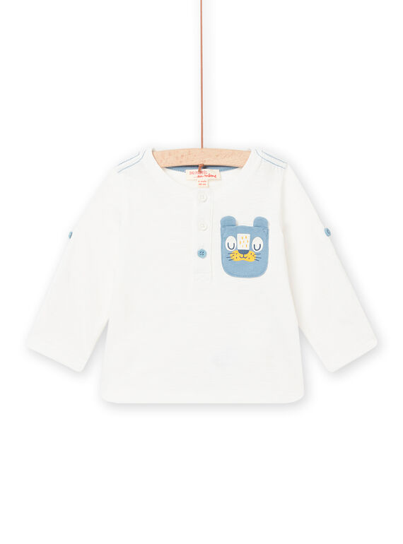 T-shirt a tinta unita ecrù con stampa orsi neonato NUJOTUN3 / 22SG1073TML001