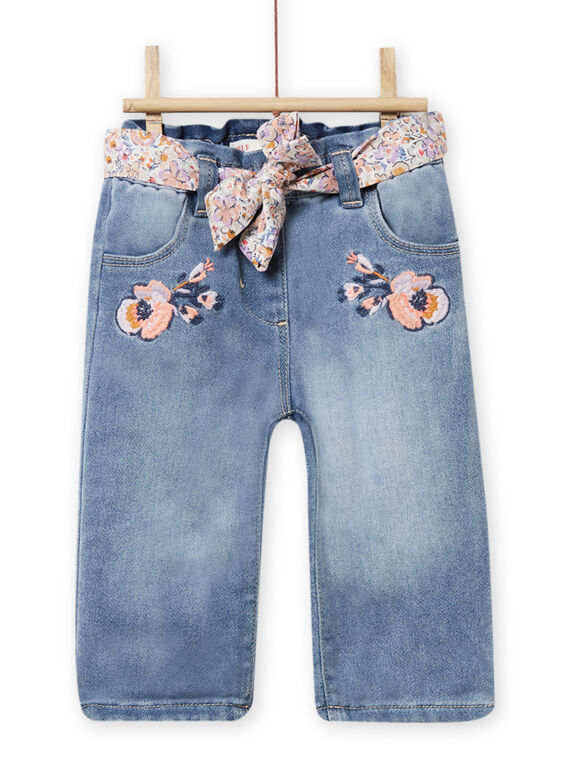 Pantaloni denim ricamati e cintura con stampa a fiori neonata NIMOPAN1 / 22SG09N2PANP270