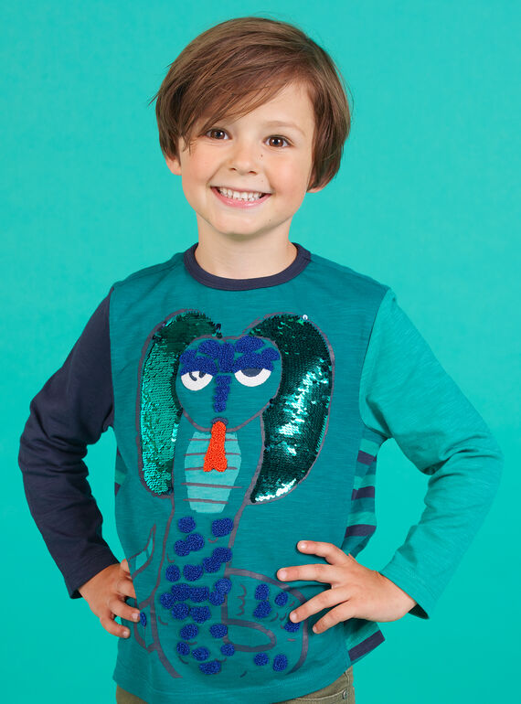 T shirt turchese con paillettes double face bambino MOTUTEE1 / 21W902K5TML714