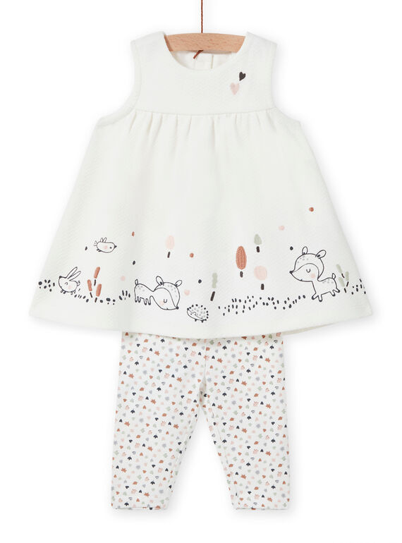 Completo abito e leggings con motivo fantasia nascita bambina MOU1ENS6 / 21WF0342ENS001