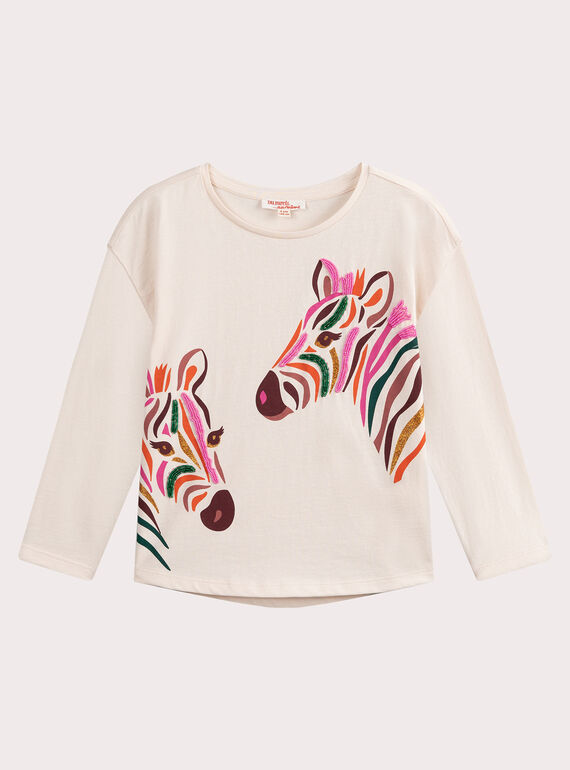 T-shirt ecru animazione zebra per ragazza  VAKOTEE1 / 24W90134TML114