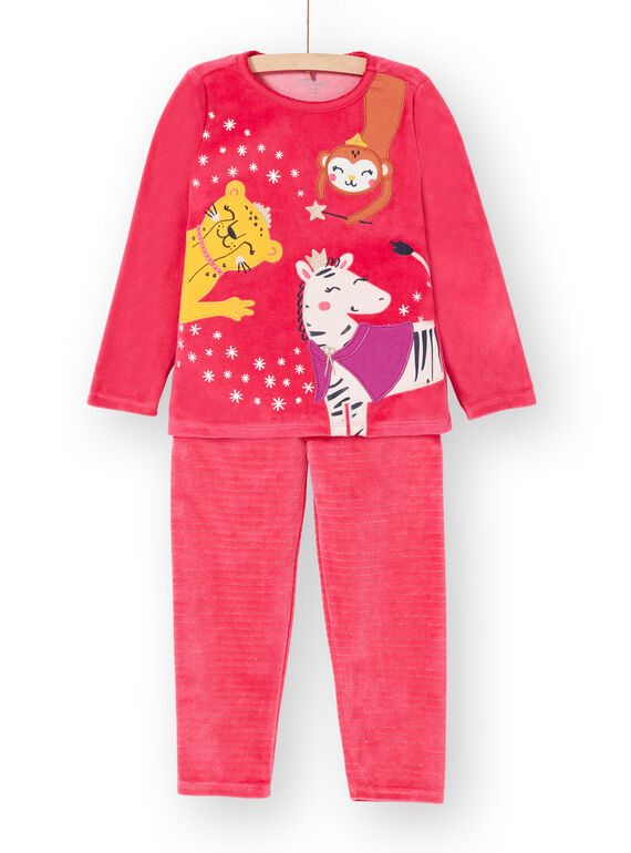 Pigiama bambina in velluto rosa motivo animalier glitter LEFAPYJCOS / 21SH1155PYJD332