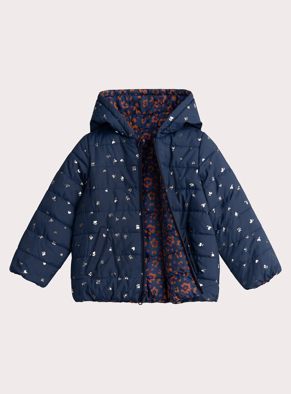 Piumino con cappuccio marino reversibile per ragazza  VABIDOUNE / 24W901E1D3E070